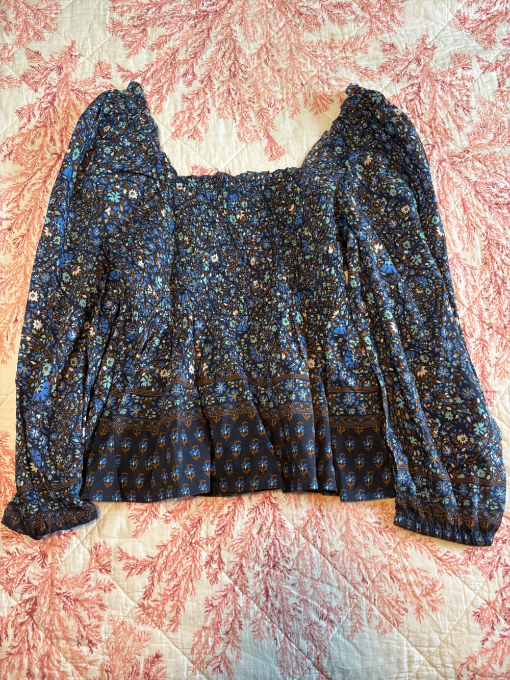 Vineyard Vines Navy Blue Floral Peasant Blouse